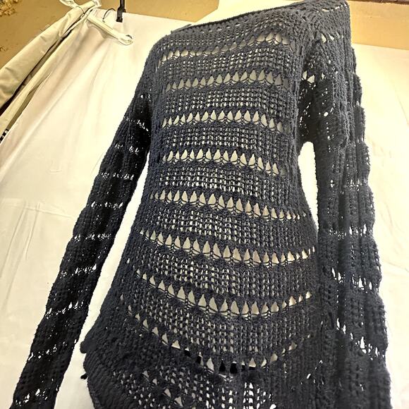 Aeropostale Size Large open weave sweater top pull over long sleeve Blue navy - Picture 6 of 9